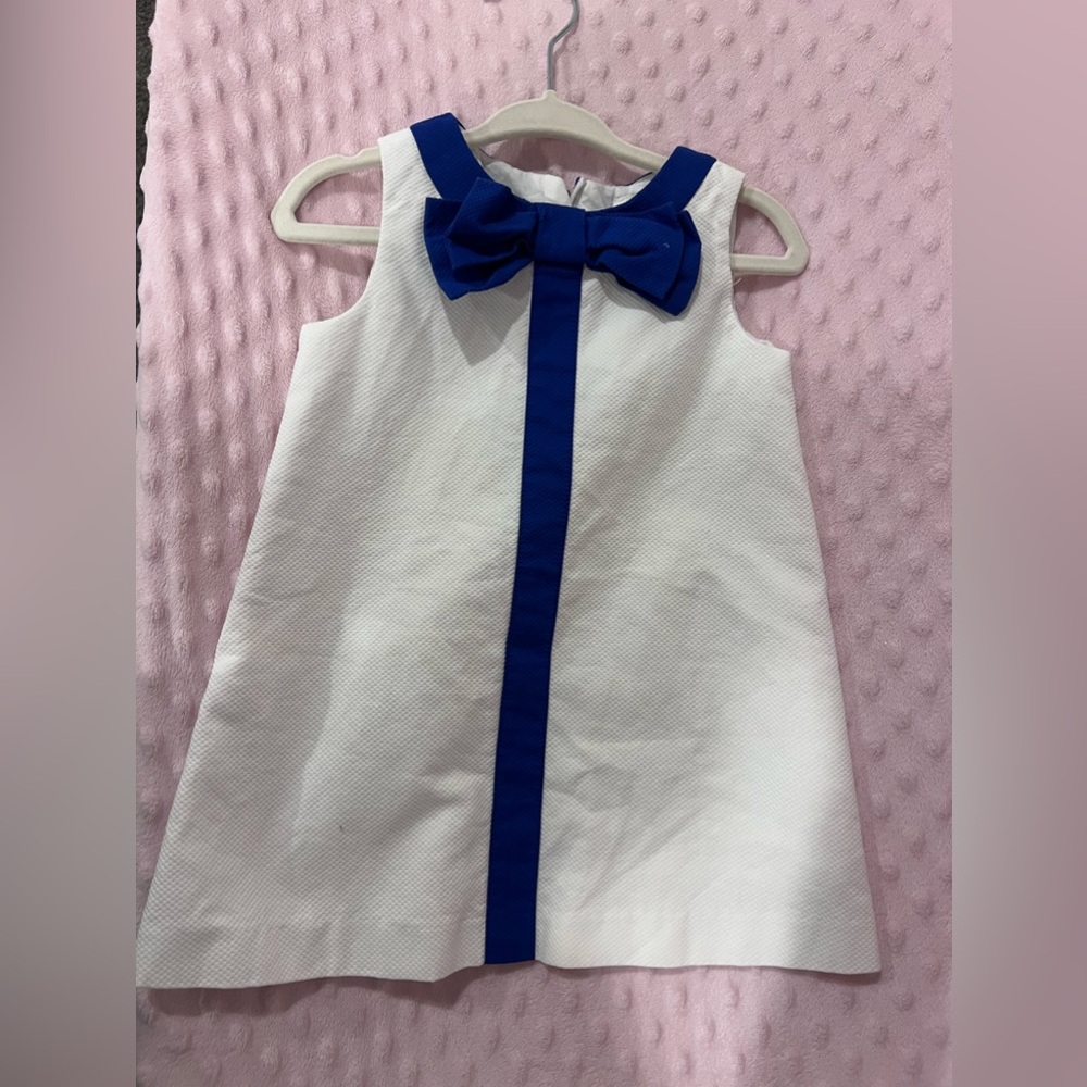 Jacadi White Dress with Blue Bow Accent